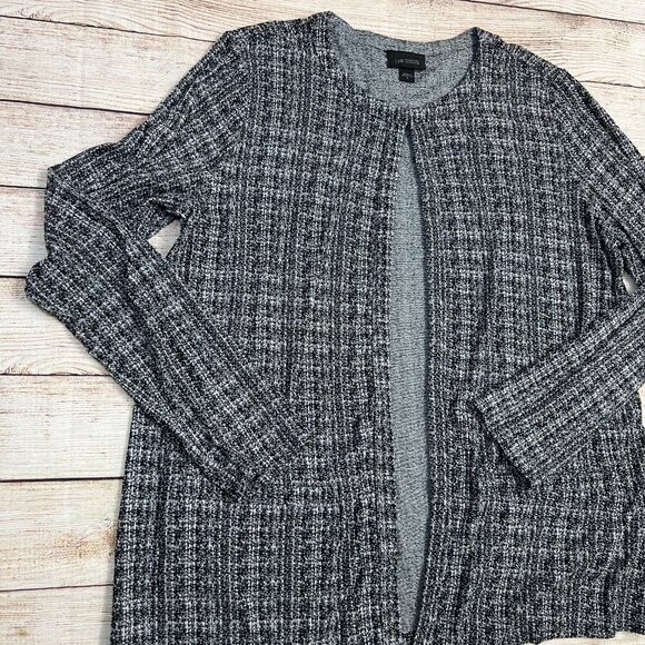 J.Jill Wearever Collection Black White Tweed Open Front Cardigan Size Small - Picture 2 of 14